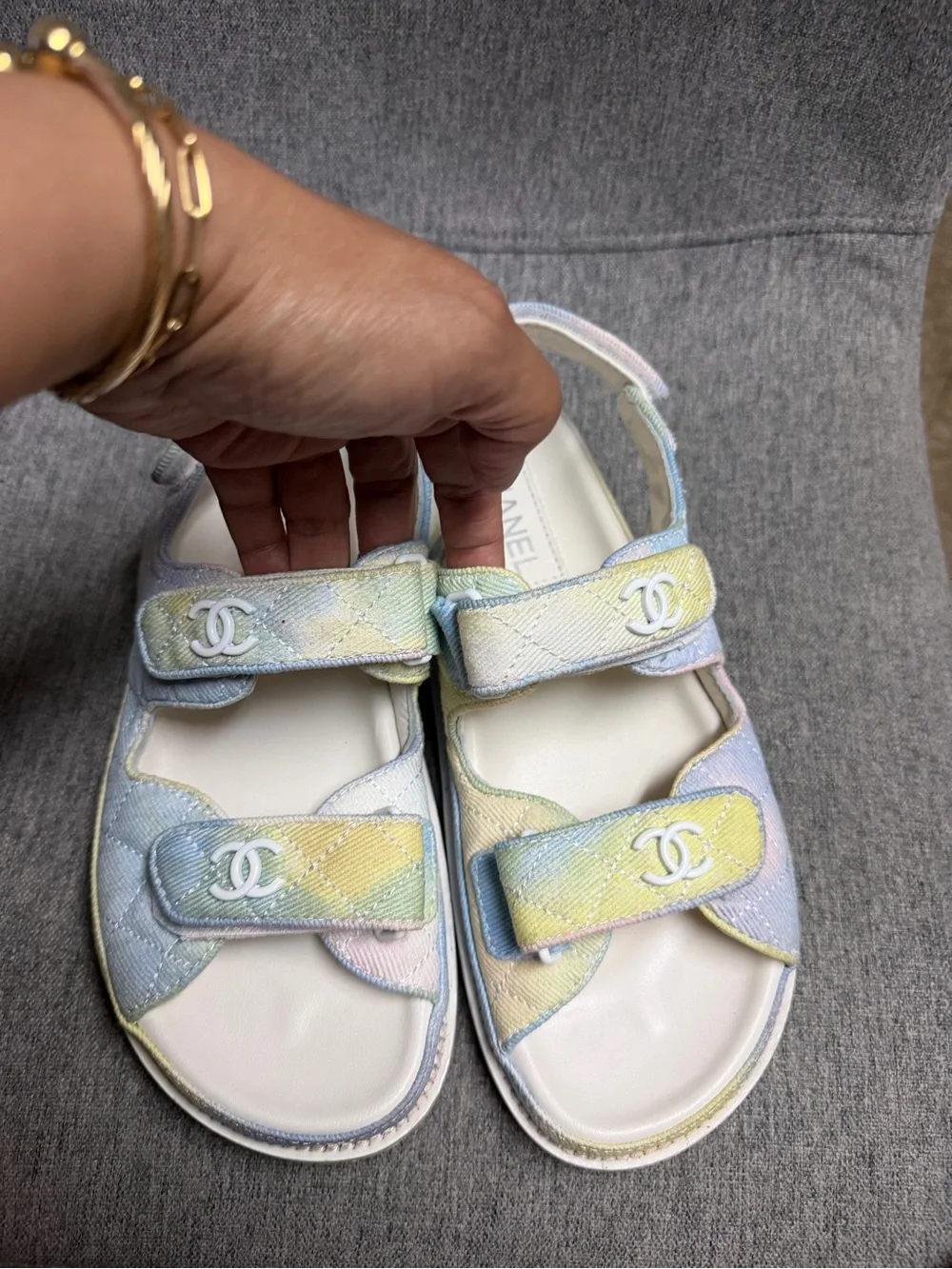 CHANEL Pastel Multicolor Quilted Velcro Sandals